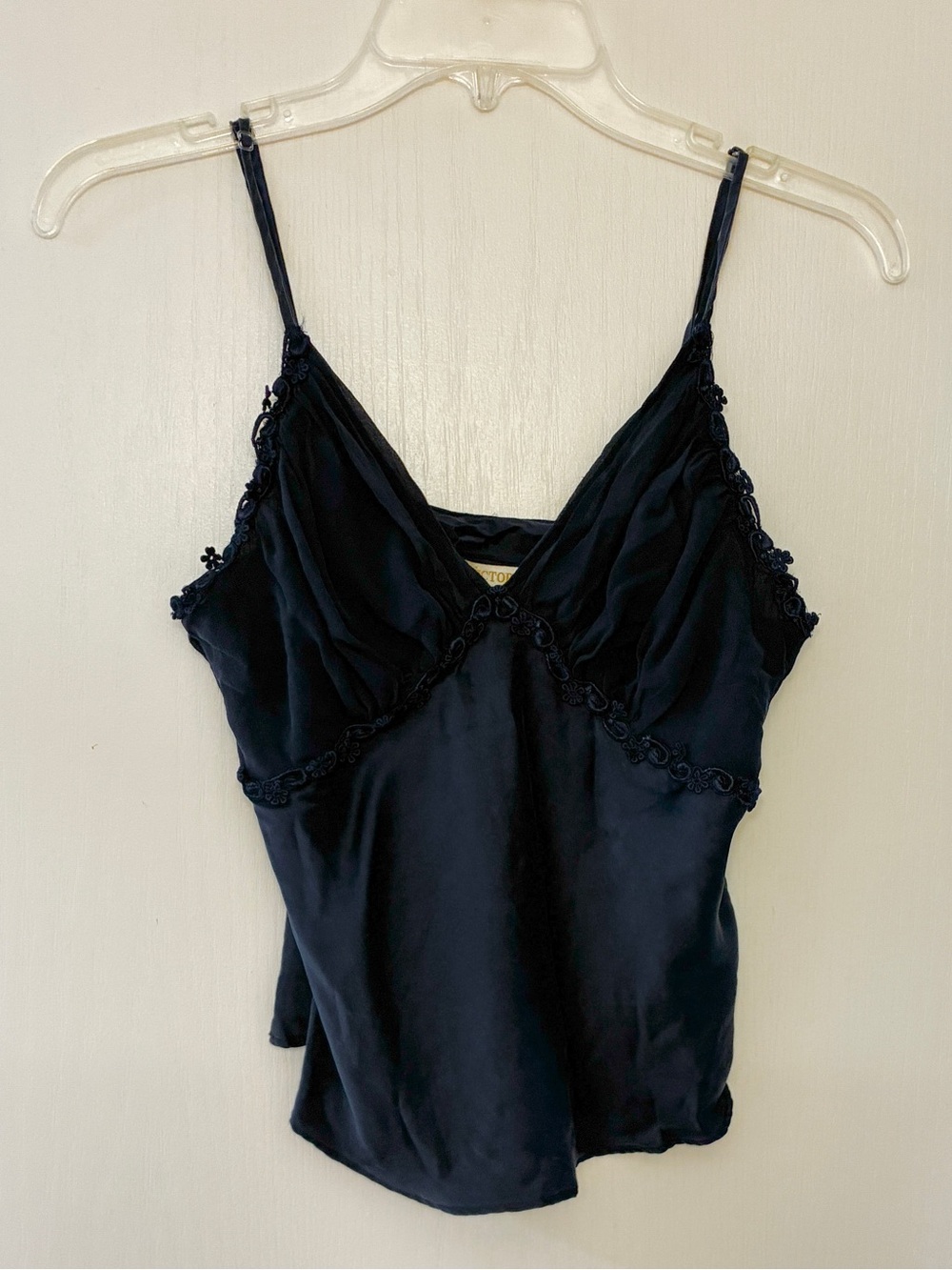 Vintage Victoria's Secret Gold Label Navy Blue 100% Silk Camisole
